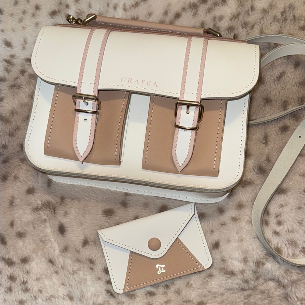 Rafea Cream and Tan Women's Bag with Wallet Set